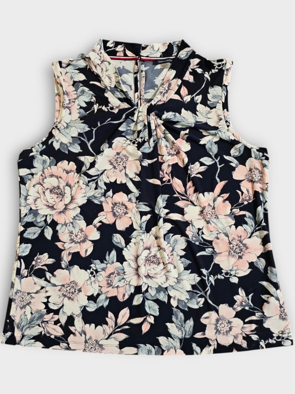Tommy Hilfiger Floral Blouse Women’s XL Sleeveless V Neck Knot Front - Picture 6 of 14